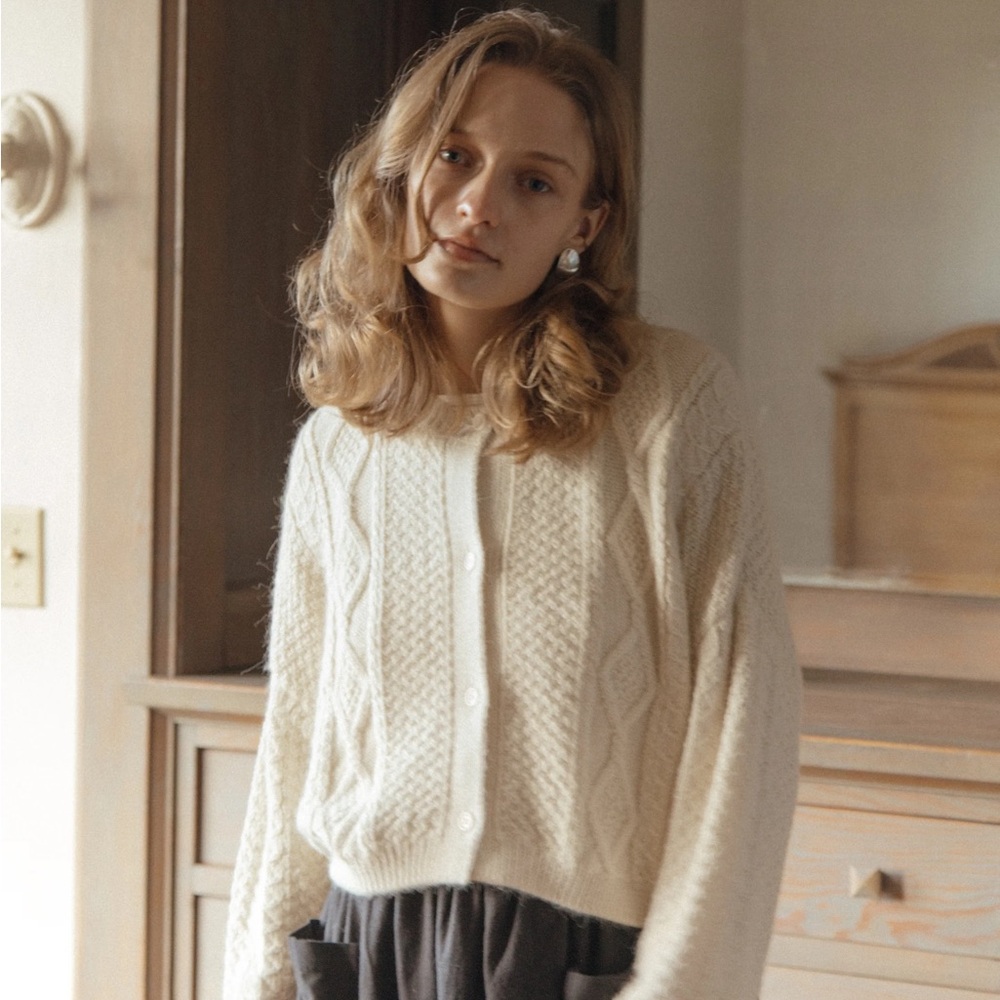 Gillian Stevens Dawes baby alpaca knit cardigan cream size 2/M NWT